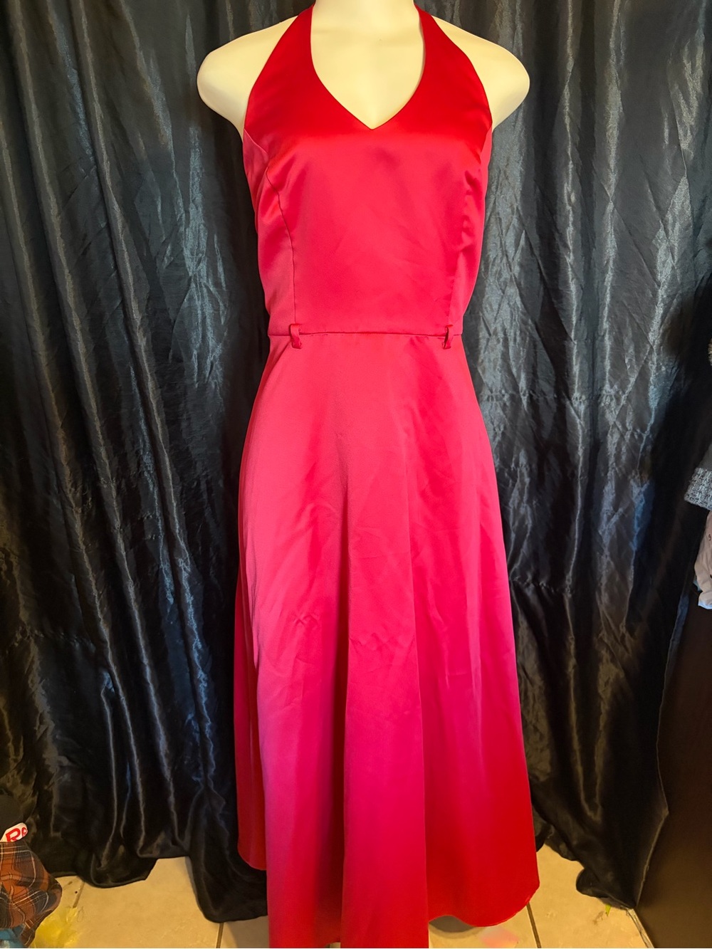 Night Way Collections Vibrant Red Halter Midi Dress